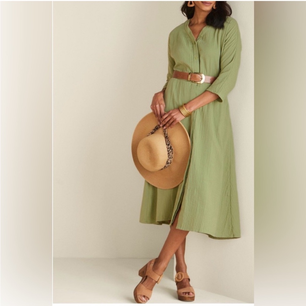 Soft Surroundings Drina Gauze Midi Dress - Fern/Green - Size Medium - Picture 3 of 8